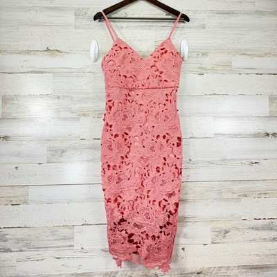 Boohoo Womens Coral Pink Floral Crochet Guipure Lace Midi Sheath Dress Size 6 | eBay Boohoo Womens Coral Pink Floral Crochet Guipure Lace Midi Sheath Dress Size 6 | eBay
