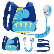 Toddler Harness with Leash, Blue/Light Blue Textured Brachiosaurus, Blue Link