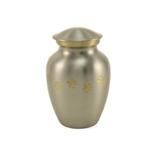 Small/Keepsake Pewter Brass Paw Print Cremation Urn, 40 cubic inches