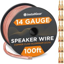 InstallGear 14 Gauge AWG Speaker Wire w/ 12 Banana Plugs 100ft Clear Car Home Au