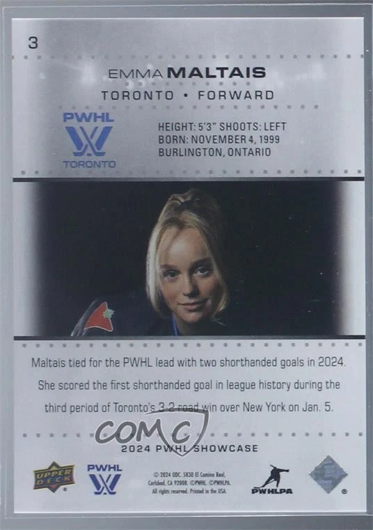 2024 Upper Deck PWHL Showcase Purple /300 Emma Maltais #3 Rookie RC - Image 2 of 2