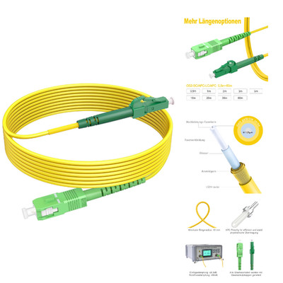 SC APC auf LC APC LWL Patchkabel 20m Simplex OS2 für FTTH, Data Transfer