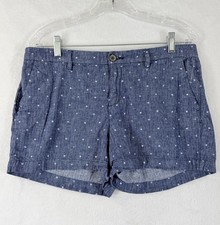 Old Navy Everyday Shorts 10 Women Linen Chambray Blue Polka Dot 3 Womens