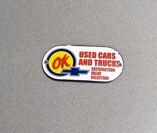 VINTAGE OK USED CARS CHEVY CHEVROLET PORCELAIN SIGN CAR GAS TRUCK OIL MOTORCYCLE