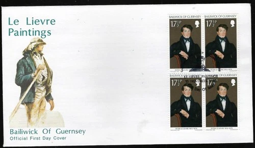 1¢ WONDER'S ~ LE LIEVRE PAINTINGS CACHET GUERNSEY FDC BLK4 1980 P. LE LIEVRE~F33
