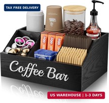Coffee Station Organizer for Countertop - Wooden Coffee Bar Organizer with Adjus