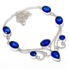Blue Tanzanite Gemstone 925 Handmade Sterling Silver Jewelry Necklace Size- 18