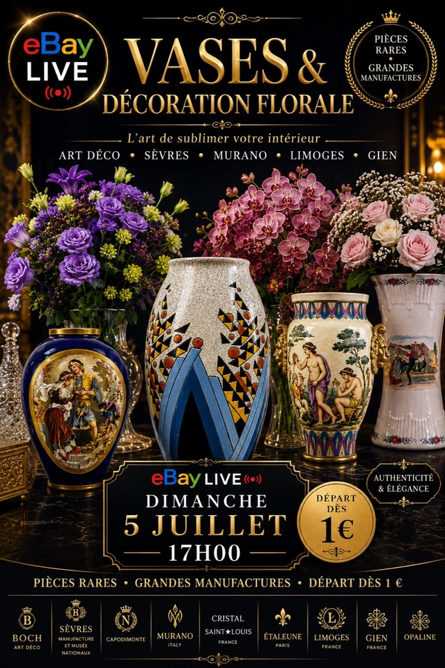 Vases et décoration florale - Sevres Murano  Etaleune  Limoge  Gien Boch
