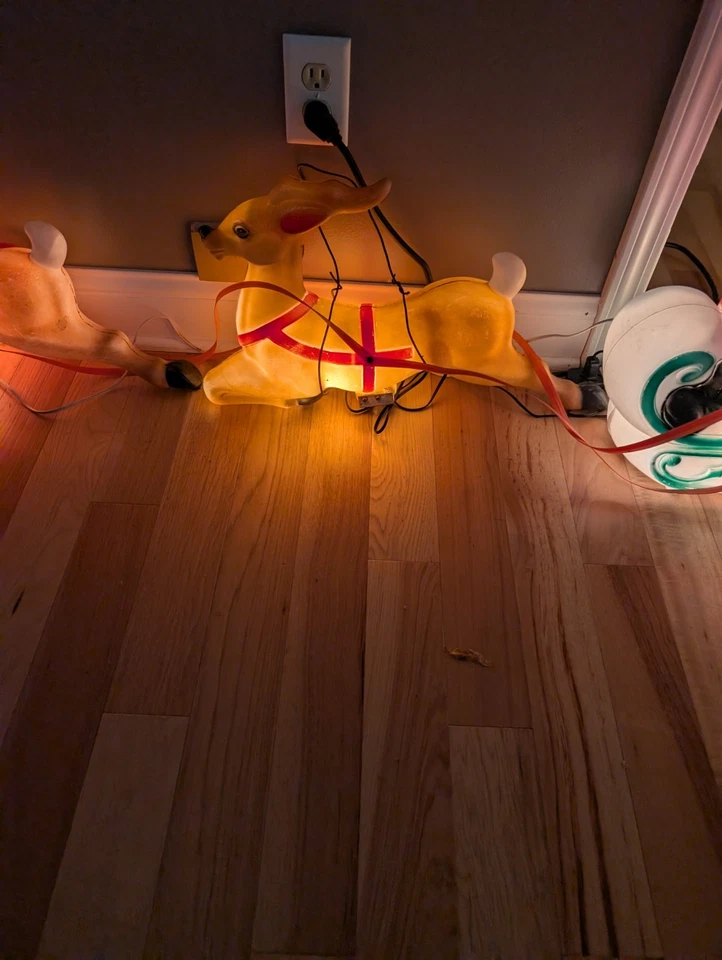 Molde soplado Navidad trineo Papá Noel Imperio 24" vintage 2 renos Foto 3 de 4