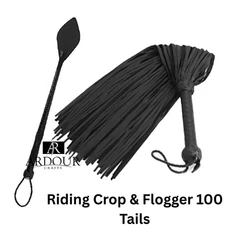 Real Cowhide Leather Pair of Flogger with 100 Tails and Riding Crop Handmade