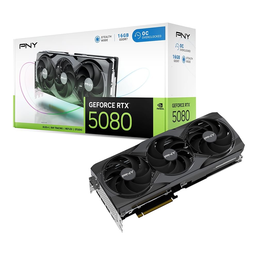 PNY NVIDIA GEFORCE RTX 5080 OC 16GB, GDDR7 Graphics Card, 10752Cuda Cores, 22...