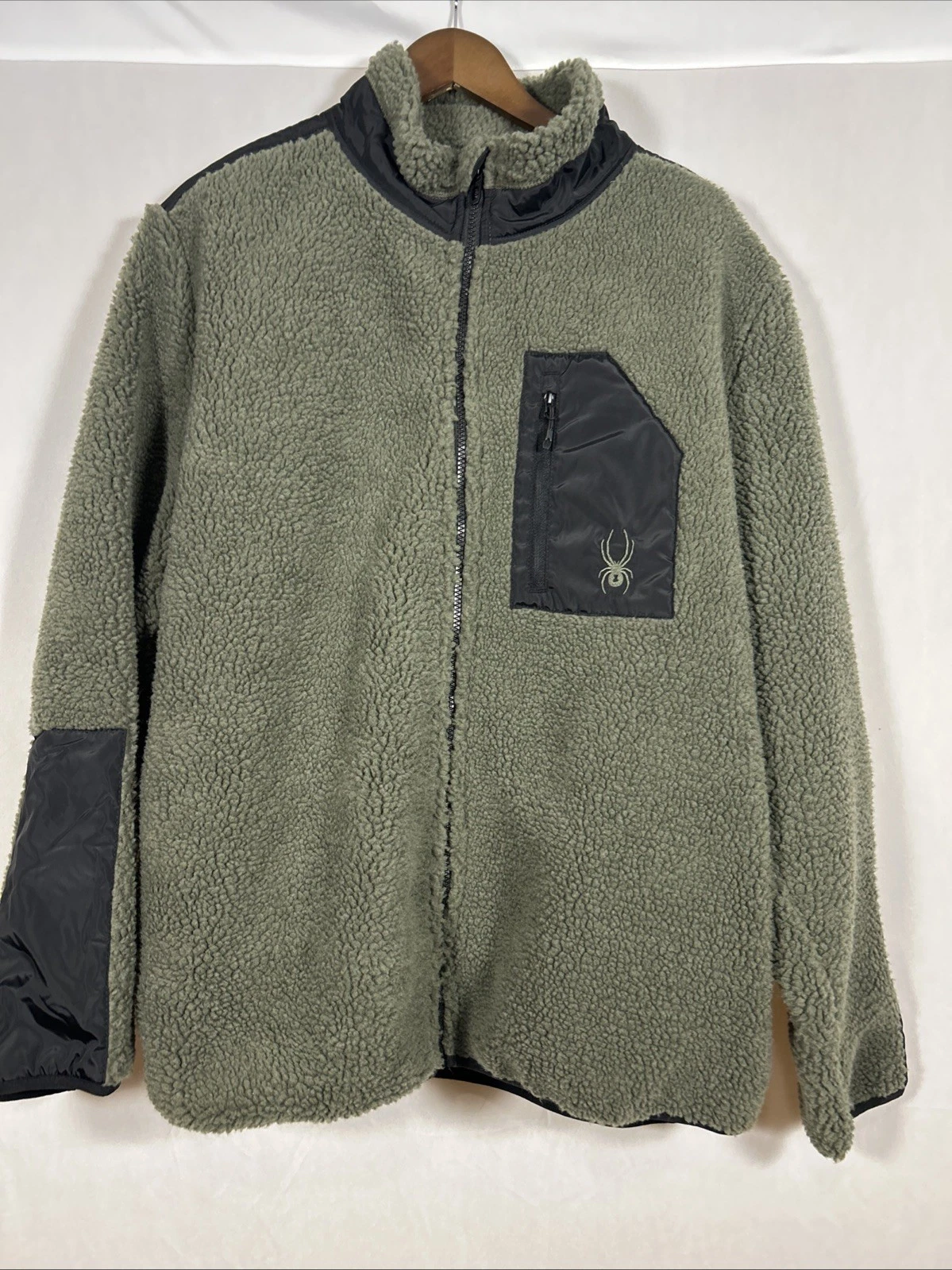 Spyder Sherpa Fleece Jacket Mens XL Green Full Zip Outdoor Warm Casual