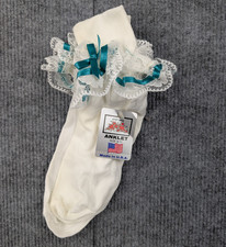 Vintage Lace Ruffle Socks Womens 9-11 Nylon Coquette White Church Girly Retro