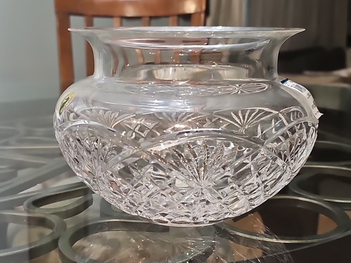 Centro de mesa Waterford Crystal Cassel Rose Bowl alto corte de abanico cruzado 8" Irlanda Nuevo - Imagen 5 de 6