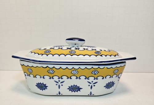 3 Stück Cook Street Butterboot blau gelb weiß Keramik Butterbehälter 8" lang