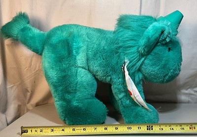 Vintage 1989 Heartline Crayola Circus Green Lion Plush Stuffed Animal Toy Ribbon