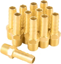 12-Pack 1/4" NPT to 3/8" Hose Barb Fittings, Brass Air Hose Fittings, 3/8" Barb