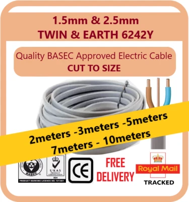PRYSMIAN & TRADEFIX TWIN & EARTH Electric Cable Wire 1.5mm - 2.5mm 6242Y FAST FREE DELIVERY