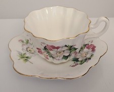 Vintage Royal Stuart Teacup and Saucer, Harlequin style, bone china