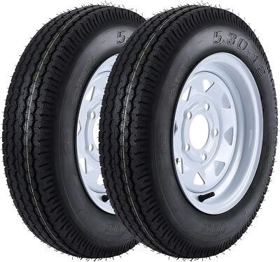 2-Pack Trailer Tire On Rim 5.30-12 530-12 5.30x12 5 Lug Trailer
