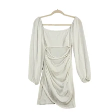 SHEIN Mini Dress Size 4 Ribbed Knit Chiffon Sleeve White Casual