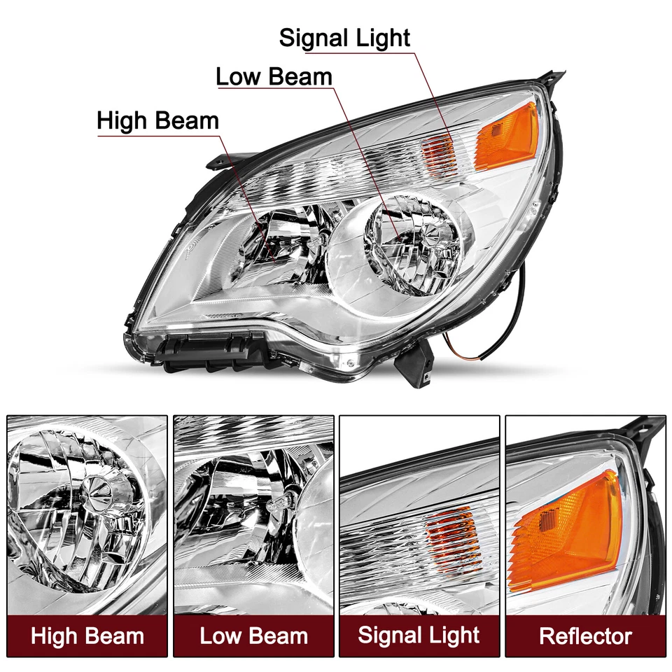 For 2010-2015 Chevy Equinox LS / LT Halogen Chrome Headlights Pair W/ Bulbs - Image 2 of 4