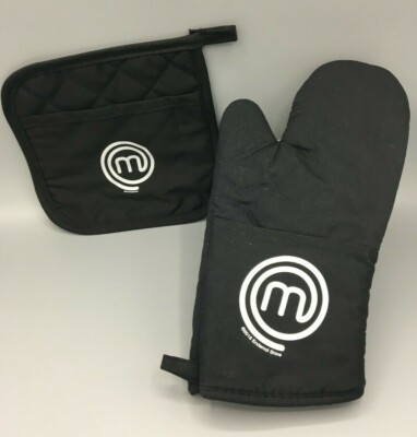 MasterChef Logo Oven Mitt and Pot Holder 2pc set Black NEW Free Shipping