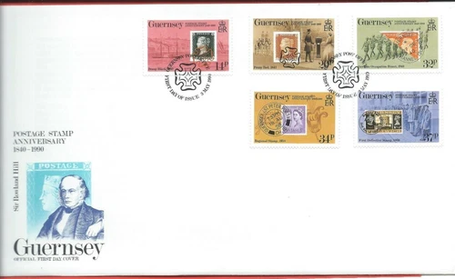 Guernsey stamps. 1990 Anniv of Penny Black set FDC  (F307)