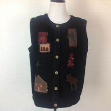 Woolrich Wool Vest Embellished Cabin Outdoor Womens Medium