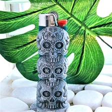 3 Skull Faces Metal Lighter Case Cover Sleeve Fits Standard Bic Lighter J6