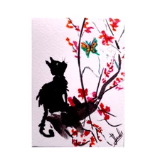 ACEO Art card PAINTING Original CAT animal Hand Pet signed NEW