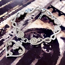 Heart Charm Bracelet silver plated chain white crystal by controse