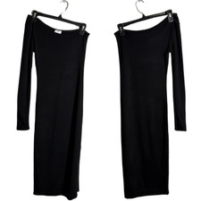 NLT One Shoulder Jersey Bodycon Midi Dress Women's Small Black Side Slit LBD