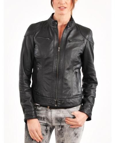 New Leather Women Biker Jacket Genuine Black Bomber Leather Jacket XS-2XL FB91
