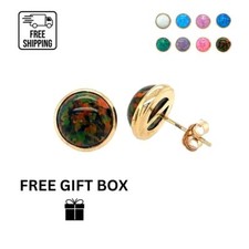 14K Yellow Gold Opal Push Back Solitaire Stud Earrings