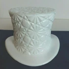 Vintage Fenton Top Hat Large 3" Figurine White Milk Glass Daisy & Button EUC