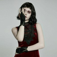 PUNKRAVE Women's Gothic Breathable Lace Gloves Elasticity Fingerless Gloves