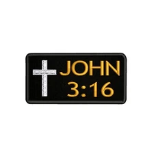 JOHN 3:16 ROCKER EMBROIDERED PATCH CHRISTIAN RELIGIOUS iron-on BIBLE VERSE JESUS