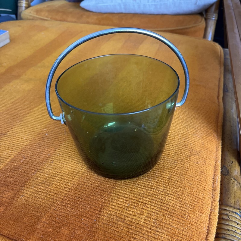 MCM Emerald Green Glass Ice Bucket Stainless Handle