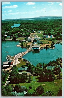 Vintage DEER ISLE Maine Northwest Harbor Aerial View Postcard A.D. Phillips C261