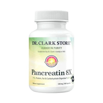 Dr. Clark Store Pancreatin 8X 500mg Dietary Supplement 100 Capsules For Protein