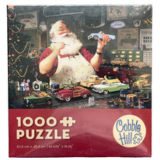 New Sealed Cobble Hill Jigsaw Puzzle Santa Painting Cars 1000 Piece Christmas