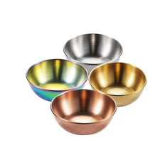 4 Piece Stainless Steel Round Sauce Plate Dipping Bowl Dish Multicolor Set
