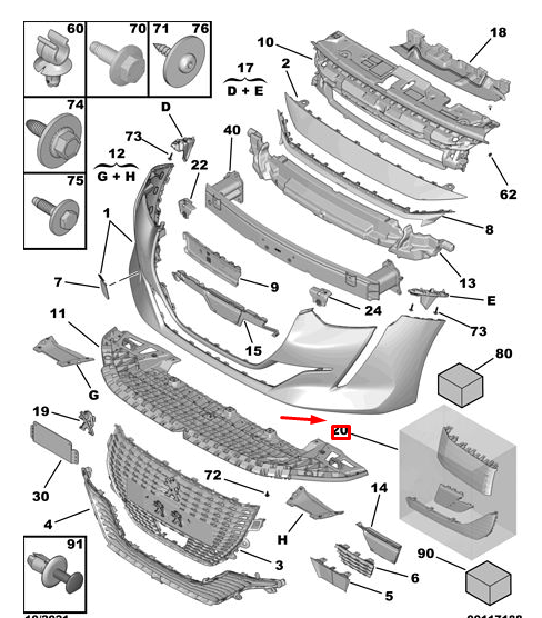 PEUGEOT 208 MK2 P21 Front Bumper Plug 98402852XT Genuine OEM
