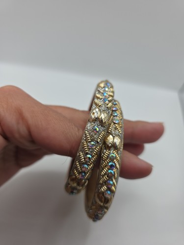 Set 2 Bracciali Vintage Tono Oro AB Aurora Boreale Strass 7,5mm - Foto 7 di 15