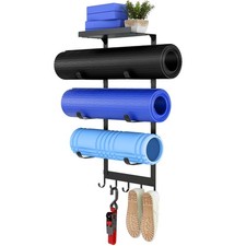 Yoga Mat Holder Wall Mount, Black Yoga Mats Storage Rack, Home Gym Storage wi...