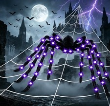78" Jumbo Halloween Light up Spider Scary Giant Spider with 6.5Ft Web for Indoor