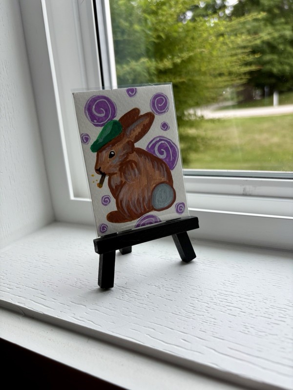 ACEO Original, Bunnies with Smokes, Mixed Media, Mini Art