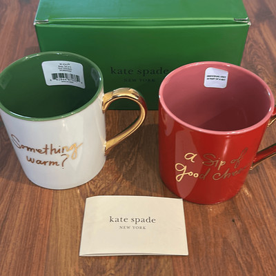 NEW Lenox Kate Spade be jolly set of two mugs red green gold Christmas gifts cof