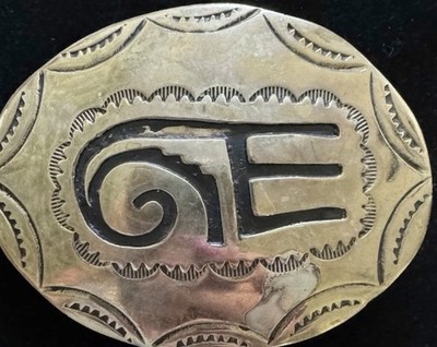 Sterling Belt Buckle Signed LN Leander Nezzie Southwestern Overlay